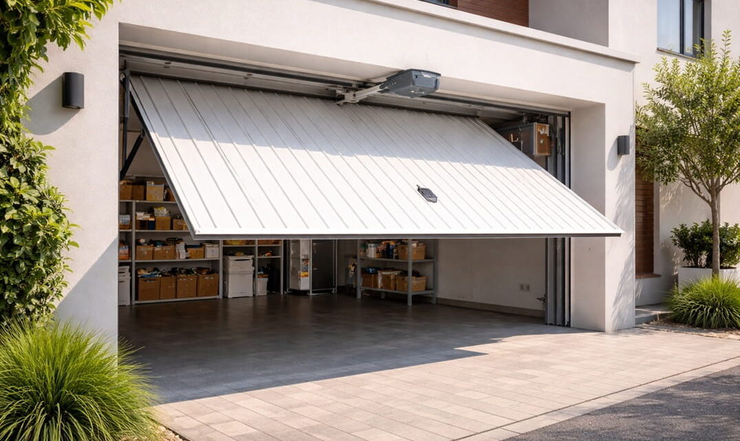 Puerta basculante automatizada en garaje residencial en Valencia