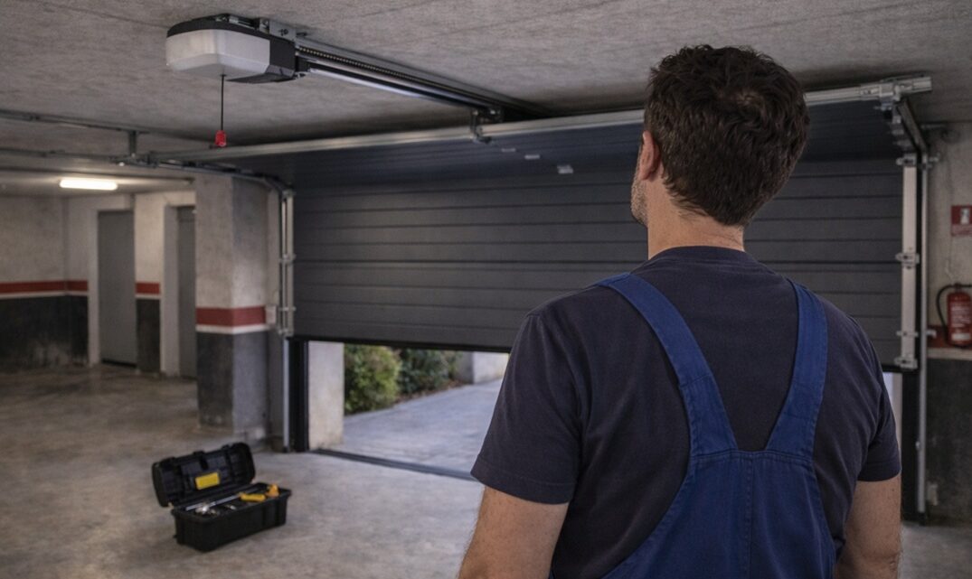 Puerta de garaje seccional recién instalada en vivienda