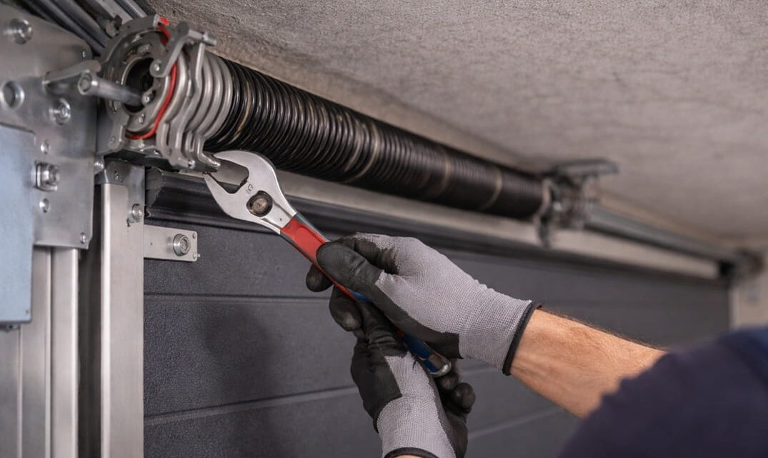 Puerta automática de garaje en buen estado en comunidad residencial