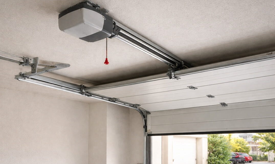 Motor automático instalado en puerta de garaje seccional