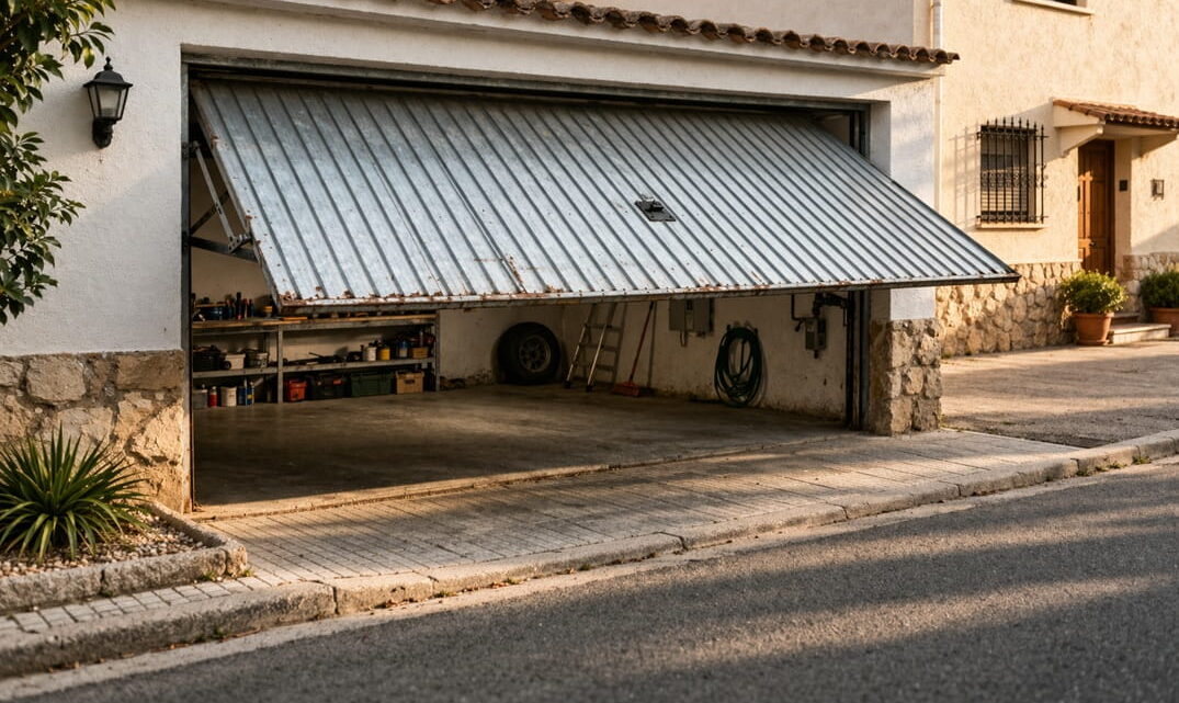 Puerta basculante metálica en garaje de vivienda en Valencia