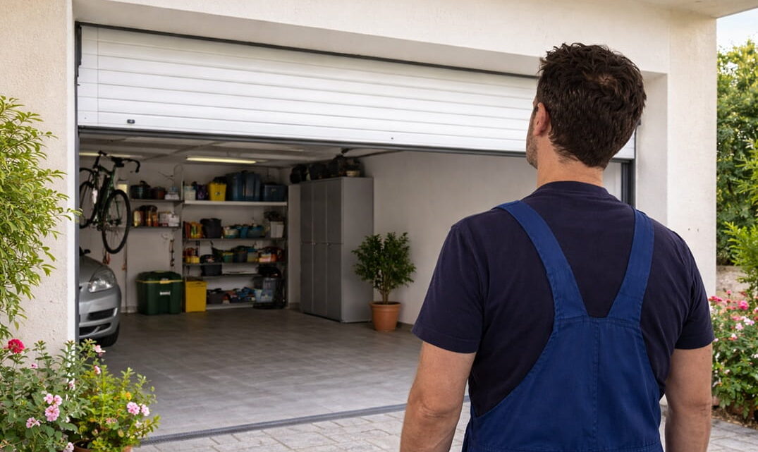 Puerta automática de garaje en edificio del barrio Russafa Valencia