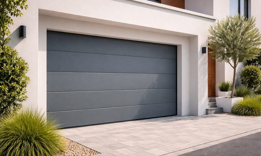 Puerta seccional de garaje en vivienda moderna en Valencia